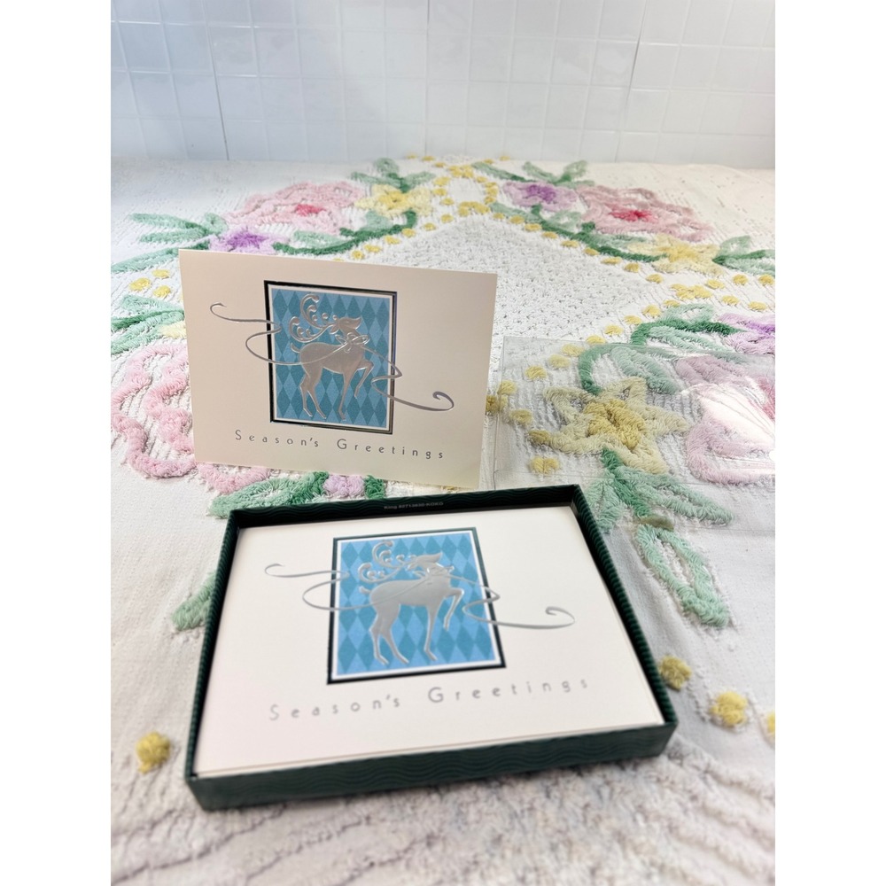 Nicholas Square Boxed Christmas Cards 15ct Silver Reindeer Harlequin 81007528